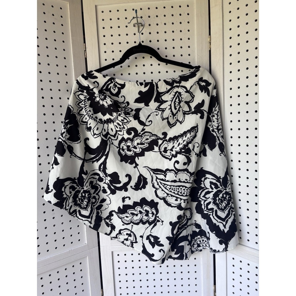 Ralph Lauren Womens SZ 12 One Shoulder Floral Paisley Blouse Top Black Ivory